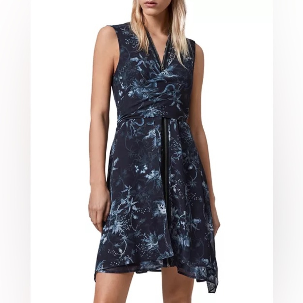 New! All Saints Jayda Evolution Blue Floral Dress 💙 🦋 XS - Picture 9 of 16